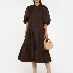 Tory Burch Cotton Poplin Tiered Midi Dress